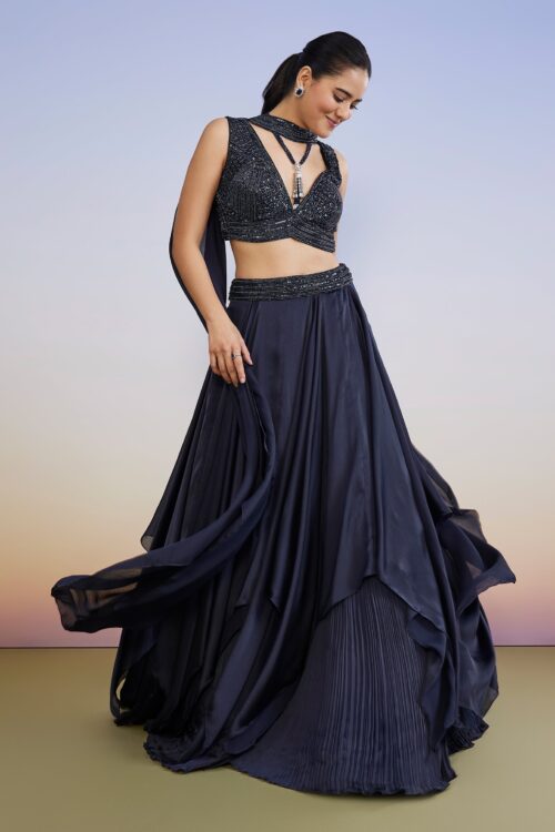 Navy Blue Fusion Lehenga Set