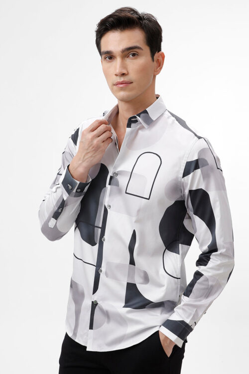 White Contrast Casual Shirt for Men Stylish Clean Design