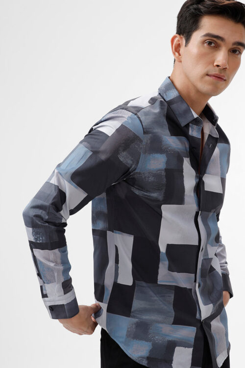 Blue Grey Dual Tone Casual Shirt Modern Contrast Look
