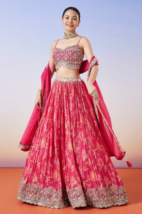 Pink Floral Printed Lehenga with Dupatta