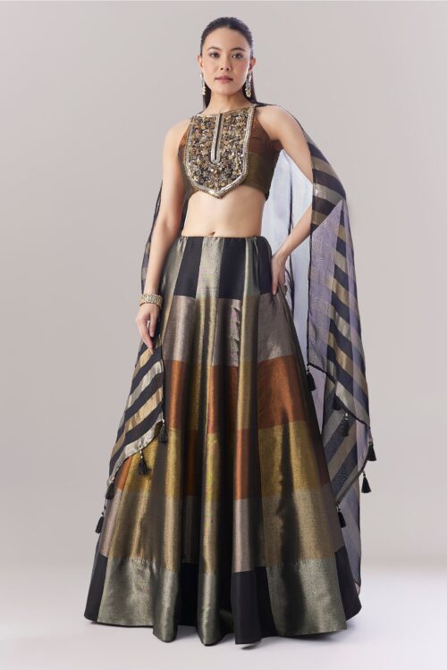 Black Colourblock Sequins Lehenga Choli Set