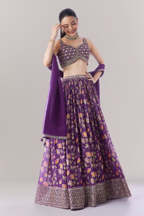 Purple Floral Printed Lehenga Set